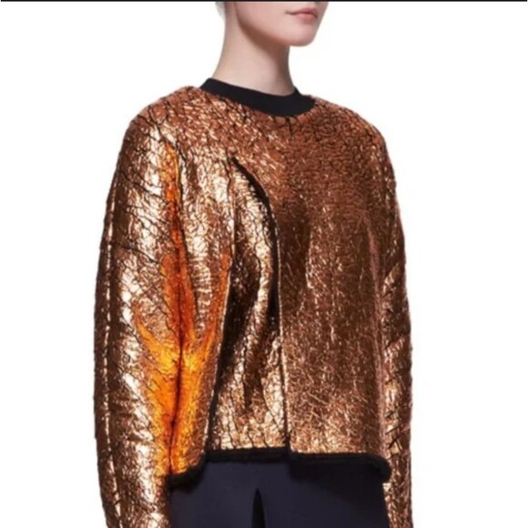 3.1 PHILLIP LIM Foil Copper Black CUT AWAY Self Underlayer SWEATSHIRT S - Picture 1 of 11